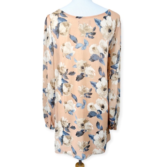 Lulus Blush Chiffon Floral Long Sleeve Shift Mini Dress Medium - Picture 3 of 12